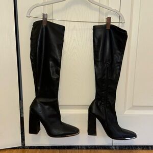 knee high block heeled boots